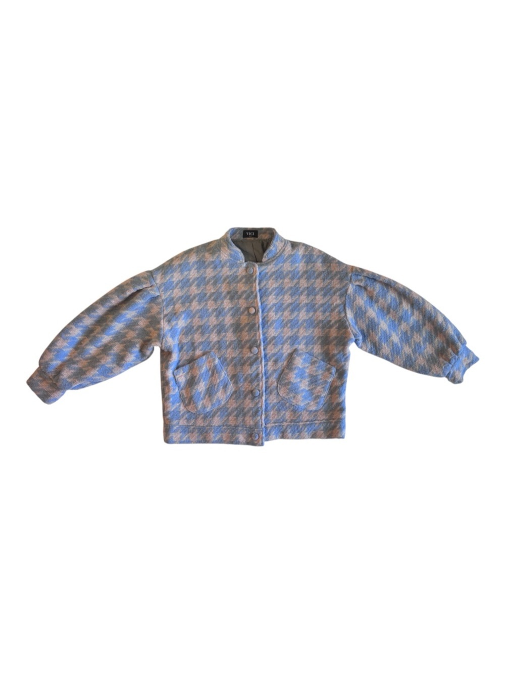 Oversized Ballon Sleeve Houndstooth Statement Jacket Large